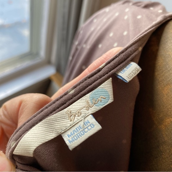 BODEN dotty surplice top, ruched stretch knit, taupe with white dots, UK brand - Picture 5 of 8